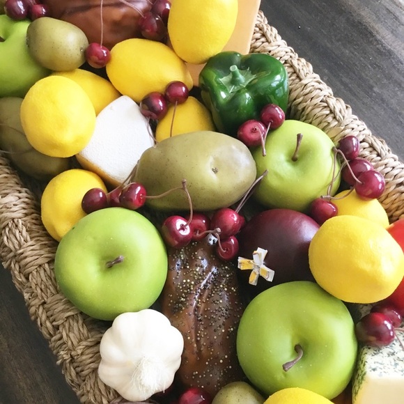 Faux Decorative Realistic Artificial Fake Fruit Apples Bread Cherries Basket - Picture 5 of 7